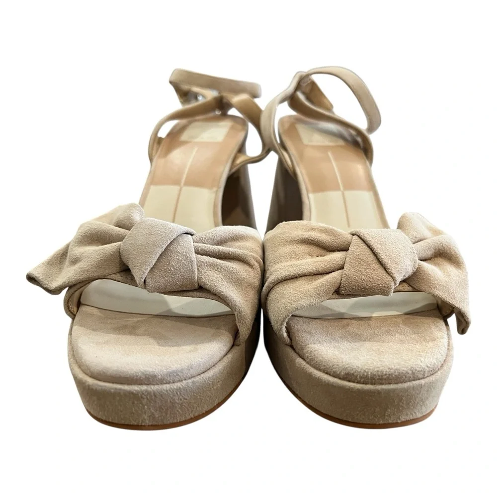 Dolce Vita Pacie Heels Camel Suede Bow Platform Sandals Size 8 $150 Retail
